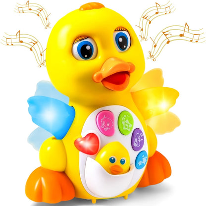 Musical Walking Duck Toy with Five Front Buttons, Flashing Wings and Rotating Wheel Base Pictured