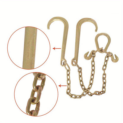 Grade 70 Tow Chain with J Hooks – 5/16" x 2ft Heavy Duty Trailer Chain Set with V-Chain Grab Hooks, 6000 lb Capacity