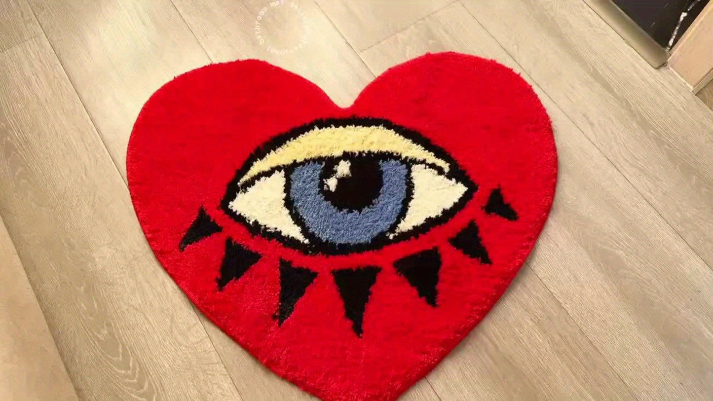 Eye Pattern Heart Shaped Bathroom Mat Plush Bath Rug 20x24 inch Valentine Home Decor for Entryways, Bedrooms and Living Spaces