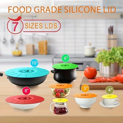Silicone Food Lids 7 Pack 5 Sizes Reusable Stretch Lids for Bowls Cups Pots Pans – BPA Free Microwave Splatter Cover Airtight Leakproof Food
