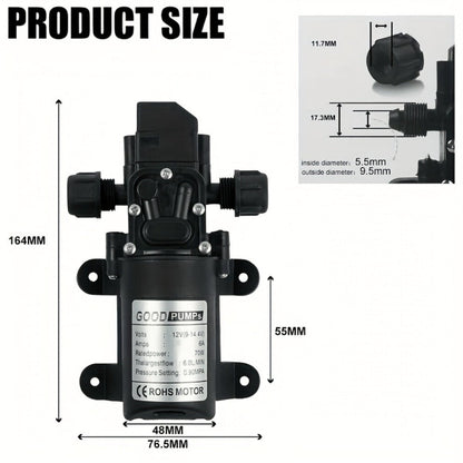 12V DC High Pressure Diaphragm Water Pump 70W Self Priming Pump 6L/Min 0.9MPA Portable for Entryways, Bedrooms and Living Spaces
