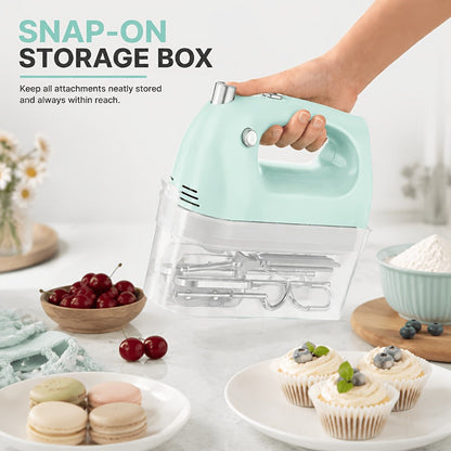 Electric Hand Mixer 5 Speed Turbo Boost - 5 Stainless Steel Accessories, Optional Storage Case, Handheld Mixer for Cookies