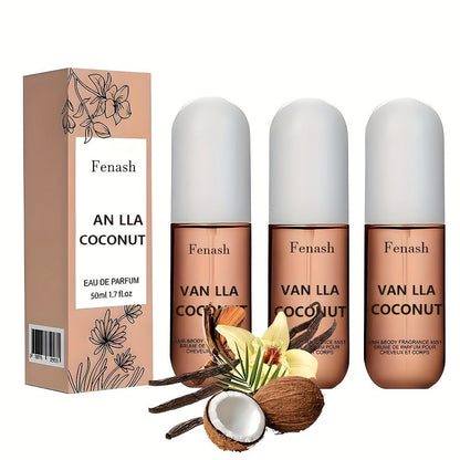 Vanilla Coconut Body Spray & Hair Mist – Long-Lasting Gourmand Floral Fragrance with Vitamin E & Moroccan Argan Oil, Skin-Safe for All Types