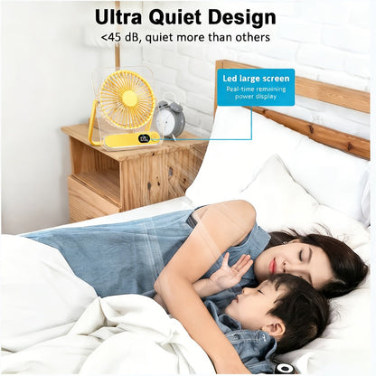 Portable USB Desktop Fan 3000mAh Battery, Ultra-Quiet 5-Speed Foldable Fan with 180° Adjustable Tilt and Digital Power Display