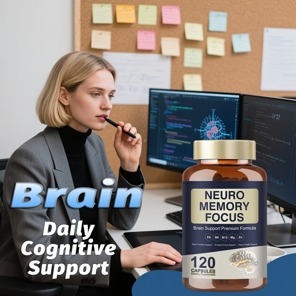 Memory Focus Brain Supplement 120 Capsules, Advanced Nootropic Formula with Ginkgo Biloba, Bacopa Monnieri