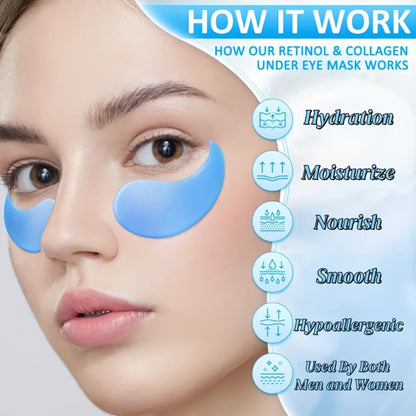 Retinol Collagen Eye Mask 60pcs 80g – Firming Under Eye Patches for Dark Circles, Puffiness, Sagging & Fine Lines