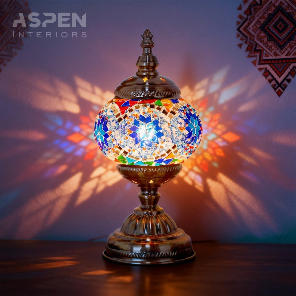 DIY Mosaic Lamp Kit Handmade Glass Table Lamp, Colorful Stained Glass Bedside Night Light with Antique Bronze Base