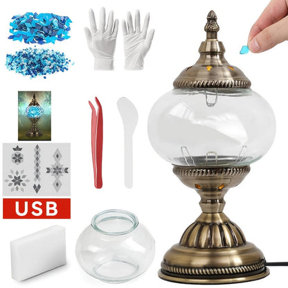 DIY Mosaic Lamp Kit Handmade Glass Table Lamp, Colorful Stained Glass Bedside Night Light with Antique Bronze Base