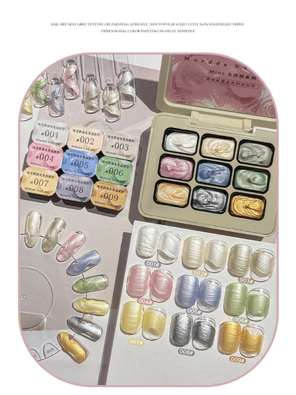 Pearlescent Nail Gel 9-Grid Shell Shimmer Mother of Pearl Cream Oil Painting Gel Polish Set – Multicolor Glitter Iridescent Spiral Design