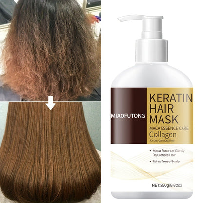 250g Keratin and Collagen Hair Mask in Pump Bottle with Argan, Castor and Rosemary Oils Named on Label