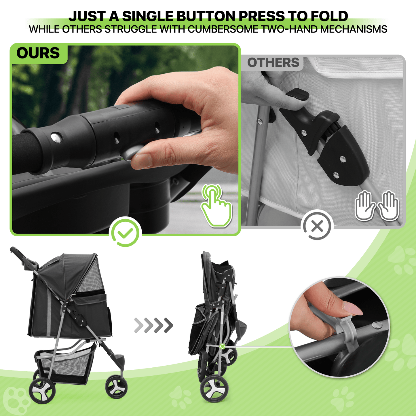 Pet Jogger Stroller 3-Wheel for Small & Medium Dogs & Cats up to 33 lbs – Foldable Oxford Waterproof Dog Cat Pram with 360° Swivel Wheels