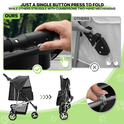 Pet Jogger Stroller 3-Wheel for Small & Medium Dogs & Cats up to 33 lbs – Foldable Oxford Waterproof Dog Cat Pram with 360° Swivel Wheels