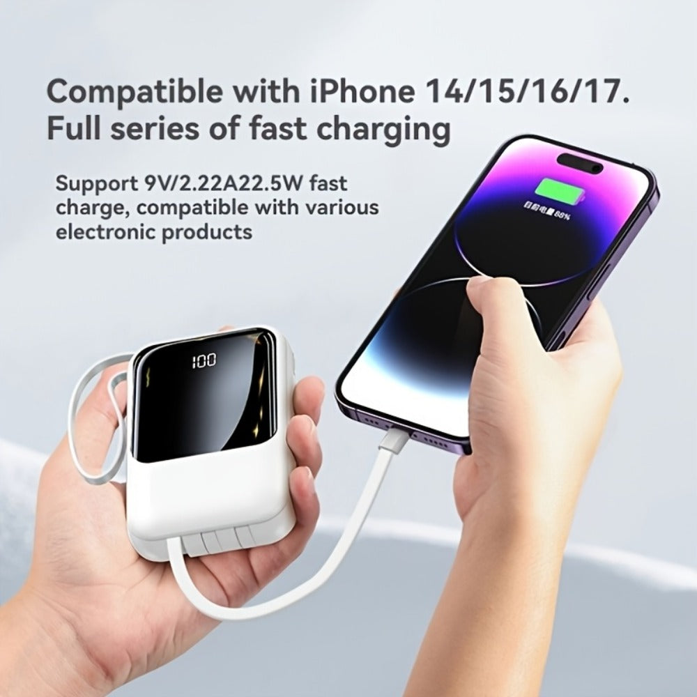 Power Bank 21000mAh Mini with 5W or 22.5W Power Options, Built-In Cable Set and LED Display