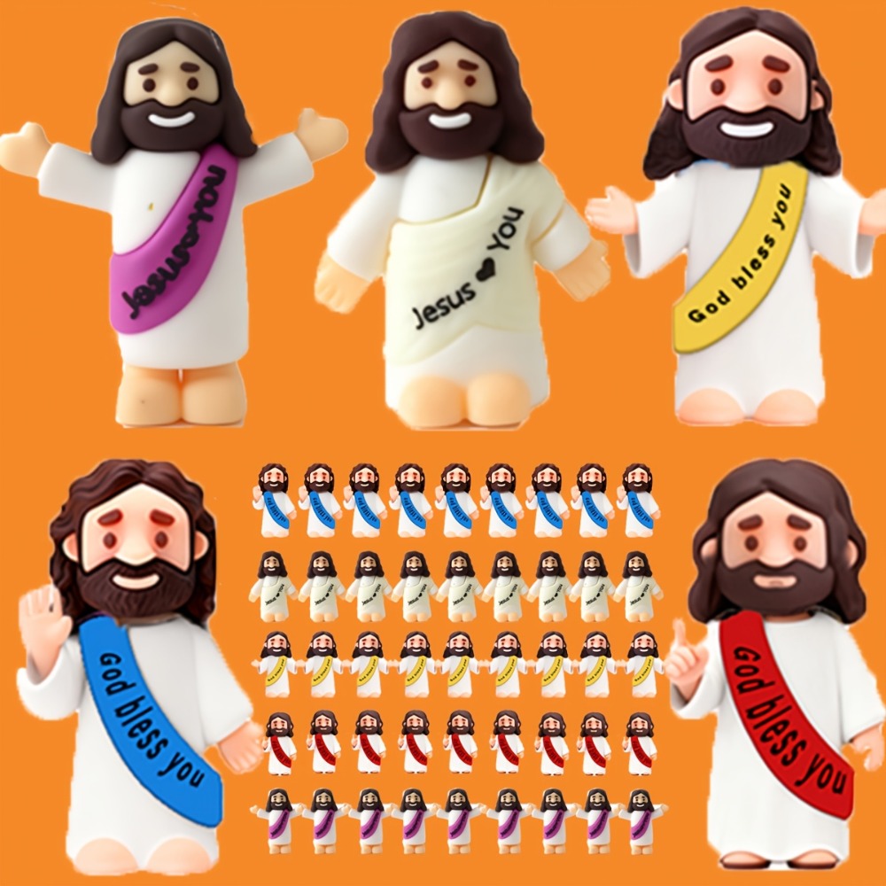 Mini Jesus Figurines for Halloween Trunk-or-Treat 50/100/150pcs – Colorful Bulk Religious Statues 5 Colors