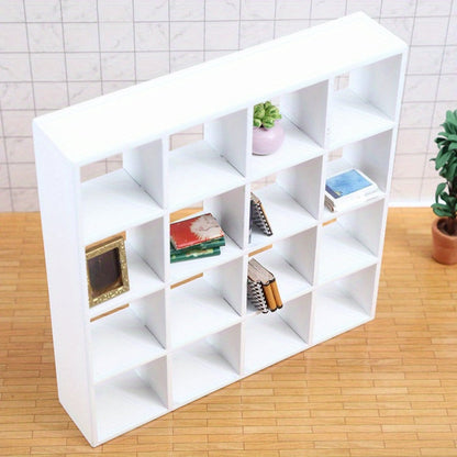 Dollhouse Miniature Display Cabinet 1:12 Scale 16-Compartment Modern Storage Shelf Organizer – Miniature Furniture Accessory for Dollhouse