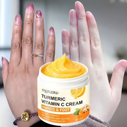 250g Turmeric and Vitamin C Hands-and-Feet Cream Jar with Hyaluronic Acid and Aloe Labeling