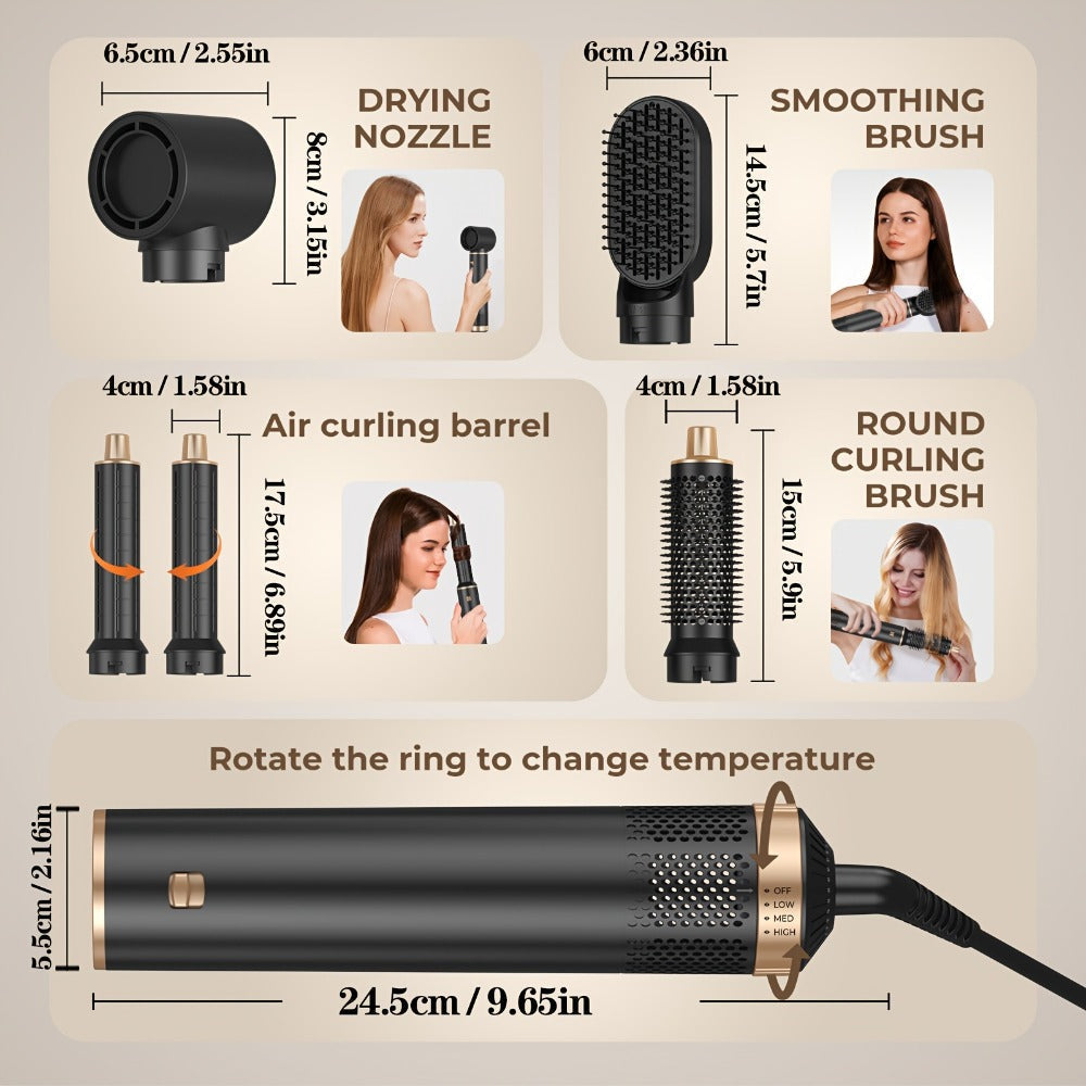 5-in-1 Hot Air Brush Negative Ion Hair Styler Blow Dryer Curler Straightener Volumizer, for Home, Travel and Salon Hair Styling