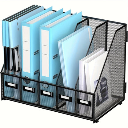 Metal Desk File Organizer 5 Vertical Compartments Magazine Holder Desktop File Rack for Entryways, Bedrooms and Living Spaces