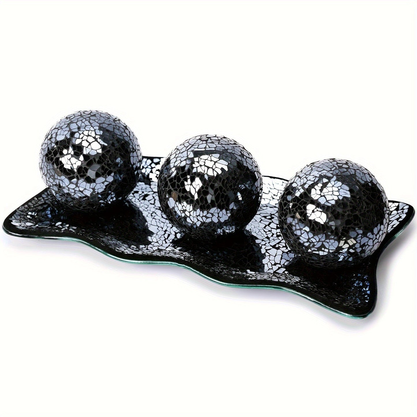 Decorative Glass Balls for Bowls 3 Inch Set of 3 with Glass Tray for Entryways, Bedrooms and Living Spaces