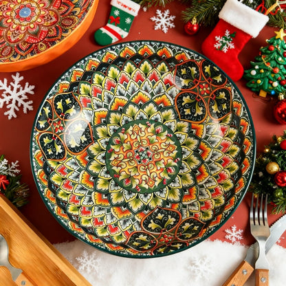 Ceramic Soup Bowl Set 2pcs Bohemian Floral Hand-Painted 25.8cm Vintage Tableware for Cooking Dining Gift