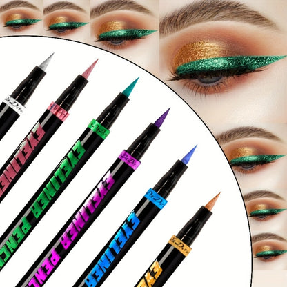 Colored Eyeliner Pencil Set with Six Shades in Blue, Purple, Green, Pink, Black and Gold-Tone Looks