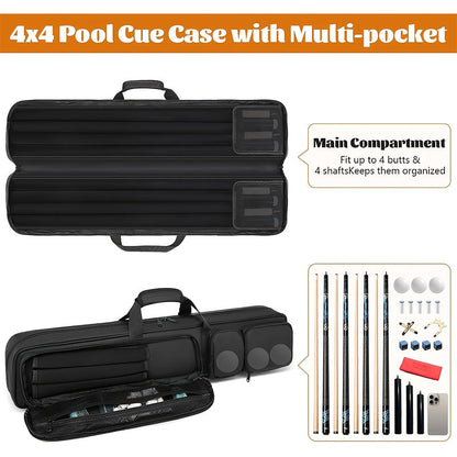 Pool Cue Case 4x4 with Hidden Backpack Strap | Billiard Cue Bag Holds 4 Butts & 4 Shafts | Hard Shell Pool Stick Carrying Case