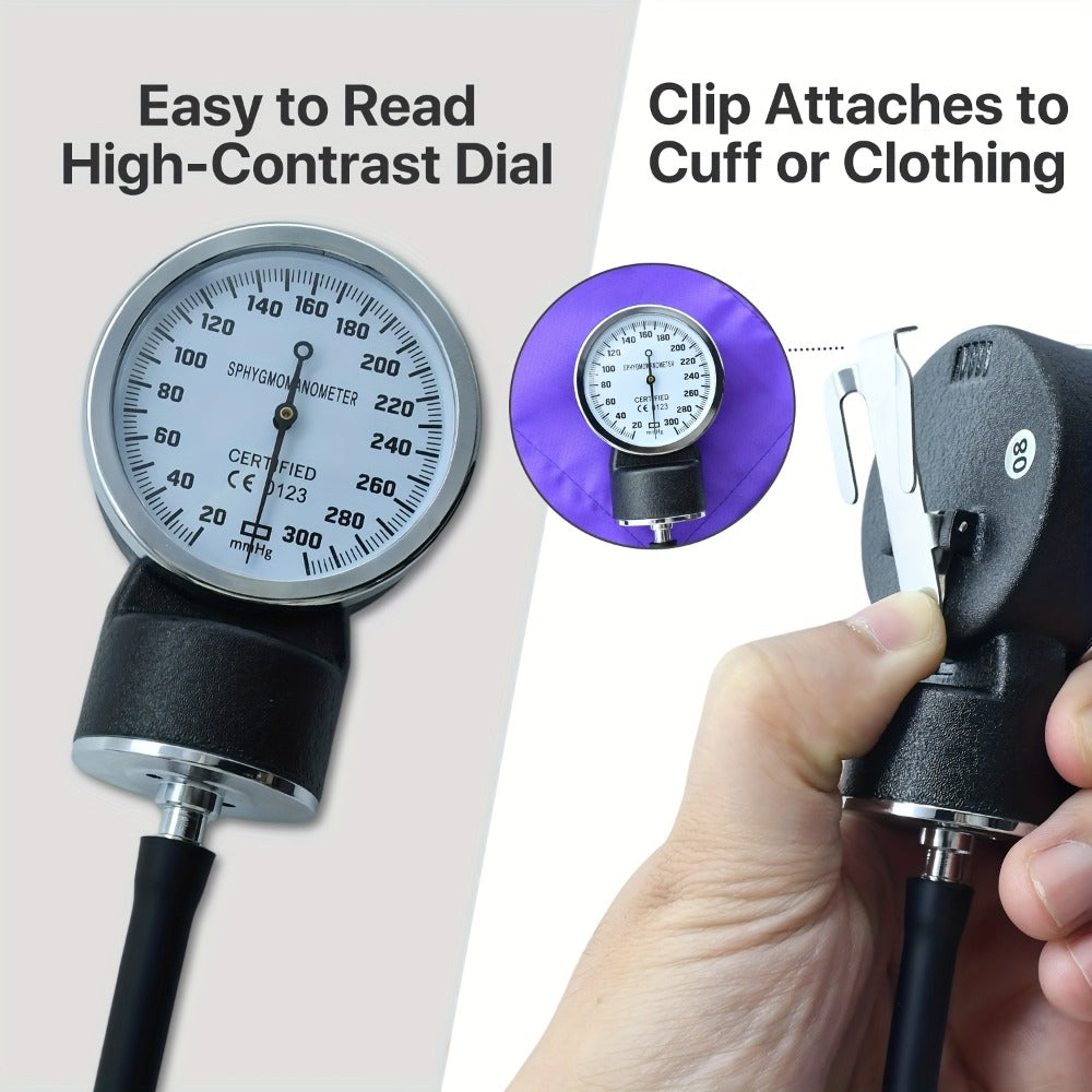 Blood Pressure Monitor Manual Aneroid Set, Upper-Arm Nylon Cuff with Dial Gauge, Stethoscope and Case