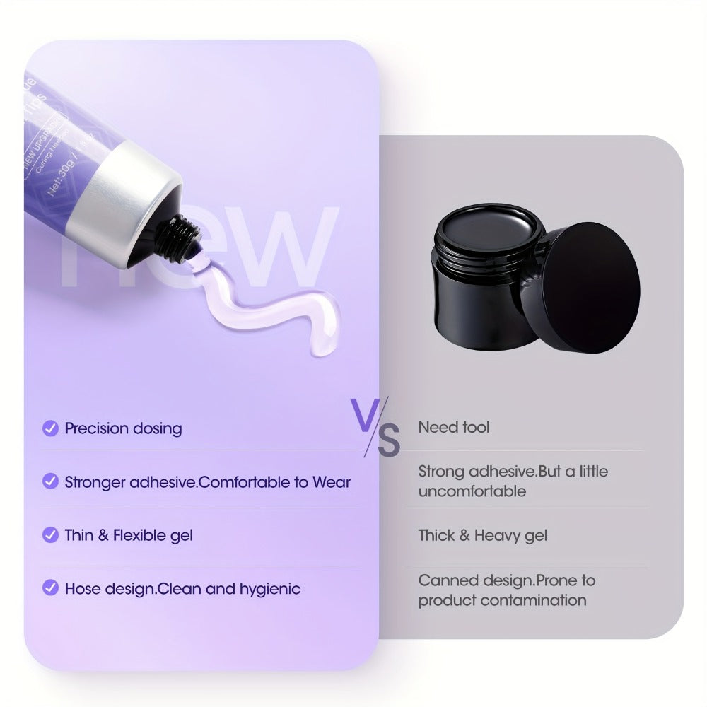 Solid Nail Glue Gel for Press On Nails 30g with UV Nail Lamp, Gel Nail Glue for Acrylic Nails, Gel Tips & 3D