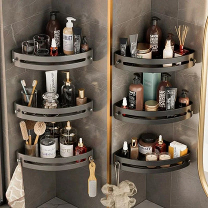 Corner Shower Shelf 2-Layer Nail-Free Bathroom Caddy, No Drill Plastic Shampoo Holder & Organizer for Shower