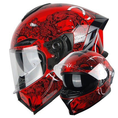 Motorcycle Helmet Full-Face Dual-Visor Shell with Clear Outer Shield, Smoked Inner Visor, Nine Colors and S-XL Sizes