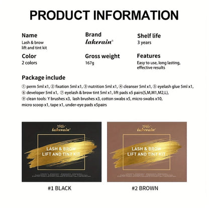 Lash Lift Kit & Brow Lamination Tint Set, 2-in-1 Eyelash Perm & Eyebrow Lamination with Black Brown Tint Dye