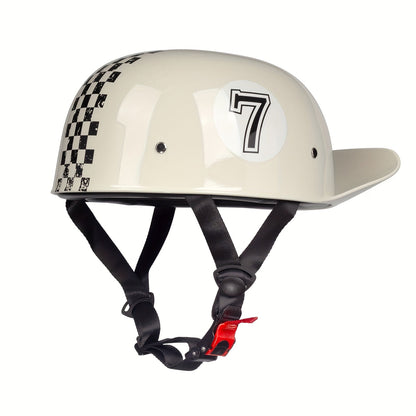 Motorcycle Helmet Crown Racing Half-Shell with Four Graphic Styles, M-XL Sizes, Padded Liner and Quick-Release Strap