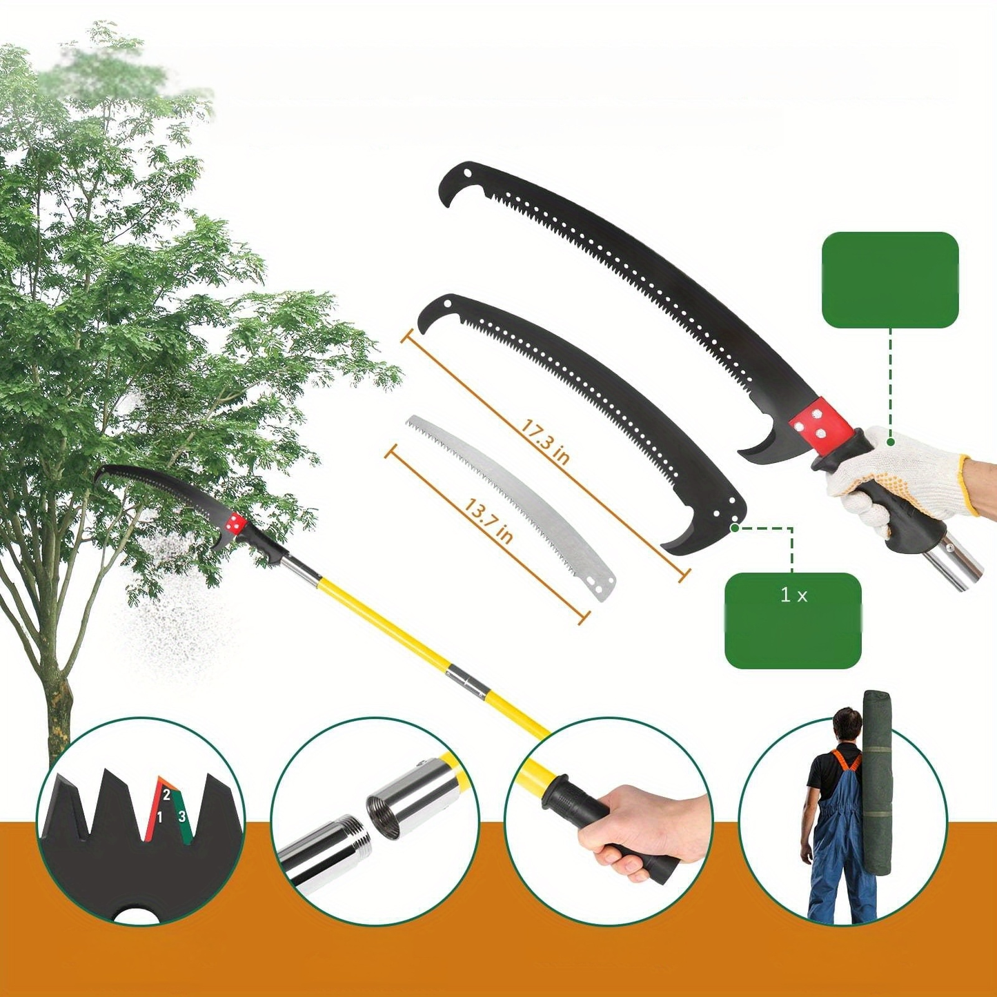 Extendable Pole Saw 26ft 2-in-1 Manual Tree Pruner, High Reach Branch Trimmer with Pruning Saw & Rope Cutter for Yard & Garden