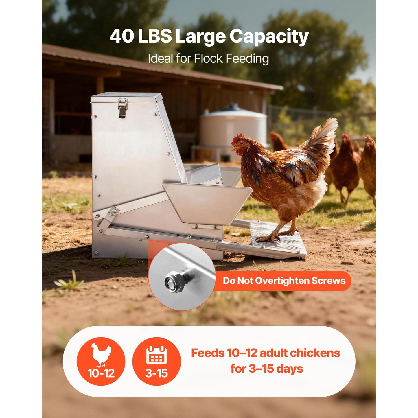 Chicken Feeder Treadle Galvanized Steel Lockable for Garden, Patio and Yard Use, with the Listed Configuration