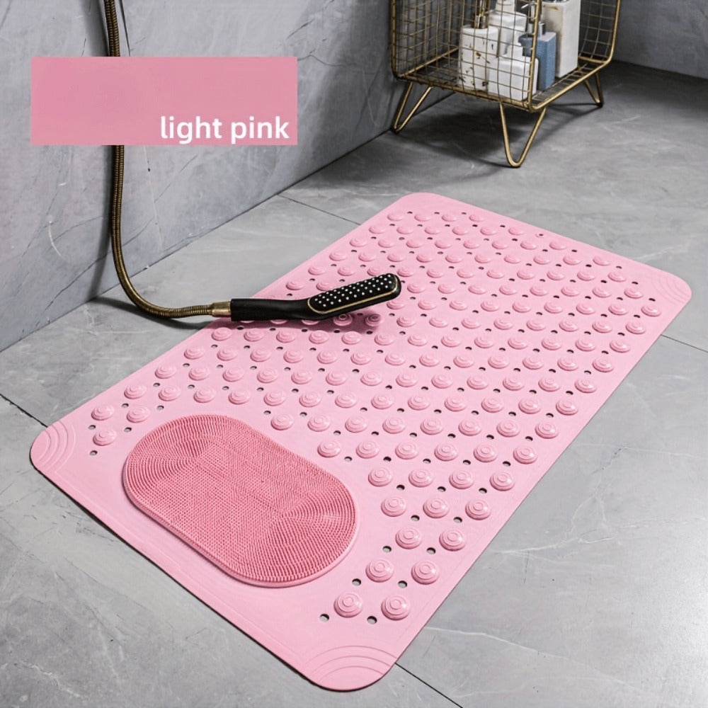 Bath Mat with Massage Buttons - PVC Shower Mat with Polka Dot Pattern, 0.35" Thick Rectangular Bathroom Safety Mat