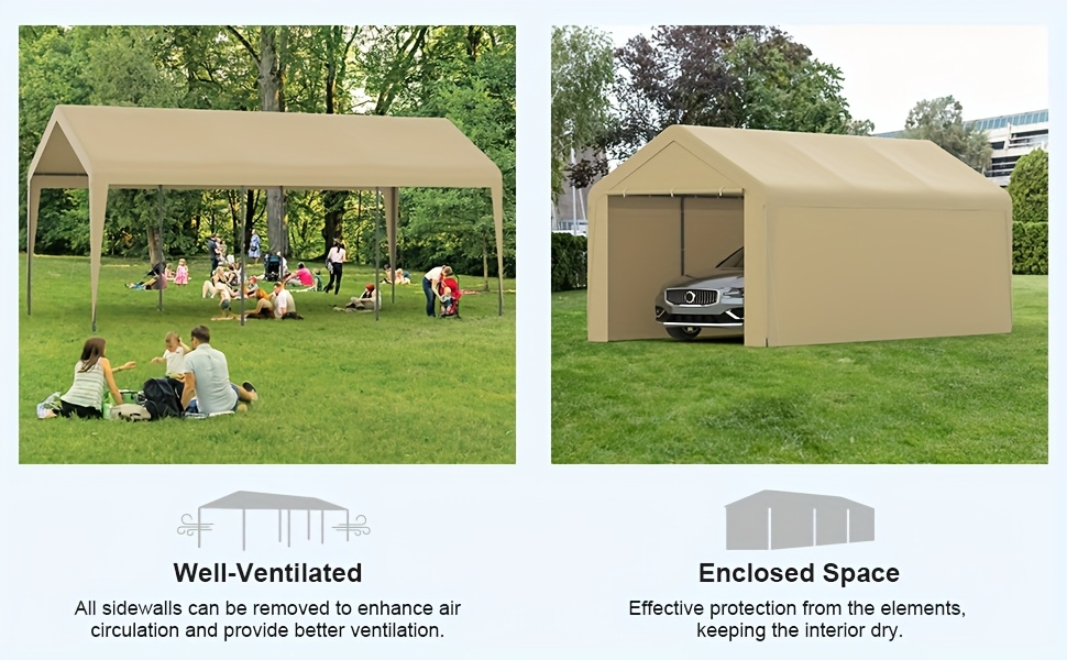 Carport Canopy 10x20 Portable Garage UV Protection for Garden, Patio and Yard Use, with the Listed Configuration