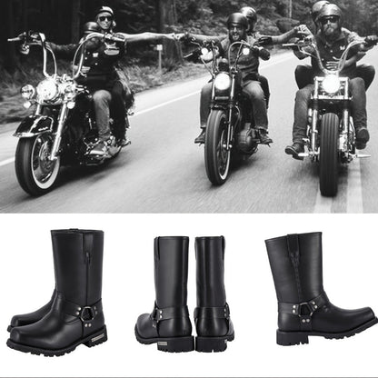 Men's Motorcycle Boots 11" Harness – PU Leather Non-Slip Square Toe Mid-Calf Biker Boots, Abrasion Resistant All-Season Riding Boots