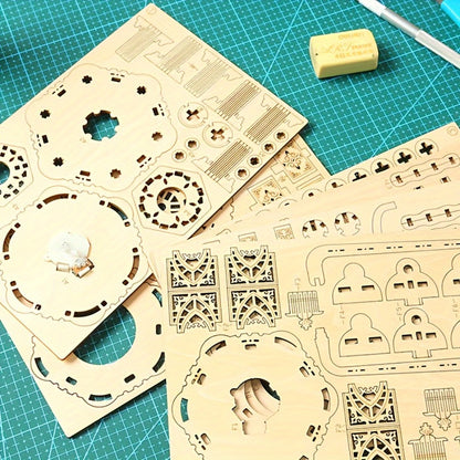 LED Wooden Lantern Model Kit, Rotating Mechanical 3D Wooden Puzzle for Adults & Teens, Glowing Vintage Desk Decor Display