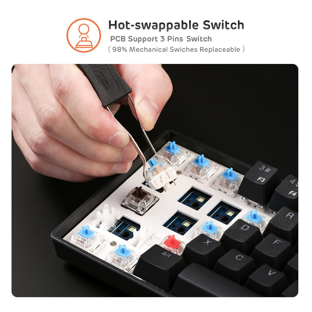 Mechanical Keyboard 61-Key Wired Hot-Swap Layout with RGB Backlighting and Red or Cyan Switch Options