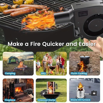 Turbo Blower Set with Adjustable Air Outlet - BBQ Barbecue Stove Firewood Stove Fan for Grilling, Camping and Outdoor Meals