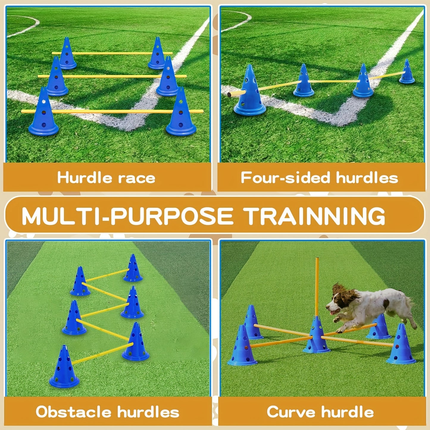 Dog Agility Training Set – Height Adjustable Hurdle Cones & Weave Poles Obstacle Course Kit with Storage Bag for Dogs of All Sizes