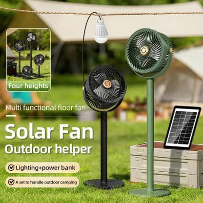 Solar Floor Fan 33-Inch Rechargeable 4000mAh USB Standing Fan Power Bank 2-in-1 360° Tilt for Entryways, Bedrooms and Living Spaces