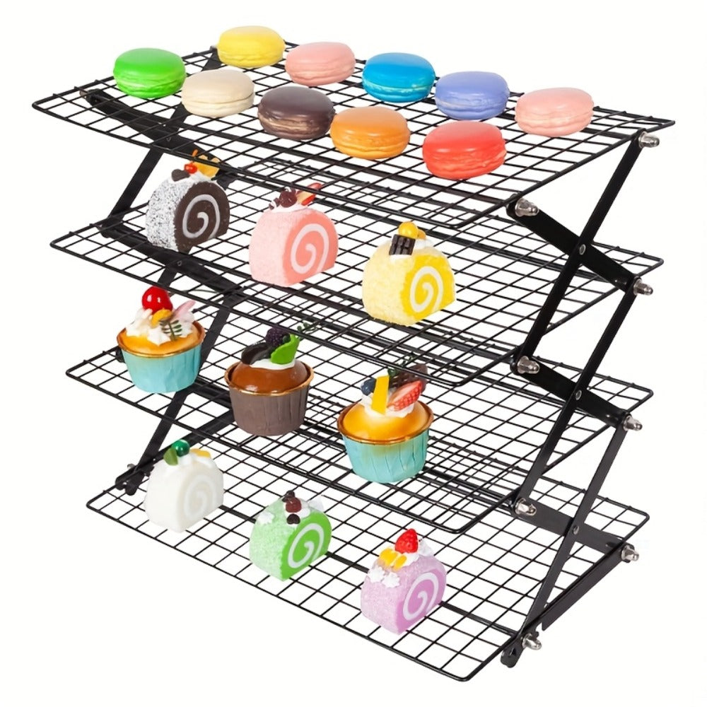 4-Tier Collapsible Cooling Rack Set with Muffin Cups – Metal Wire Baking Rack for Cookies Cakes for Grilling, Camping and Outdoor Meals