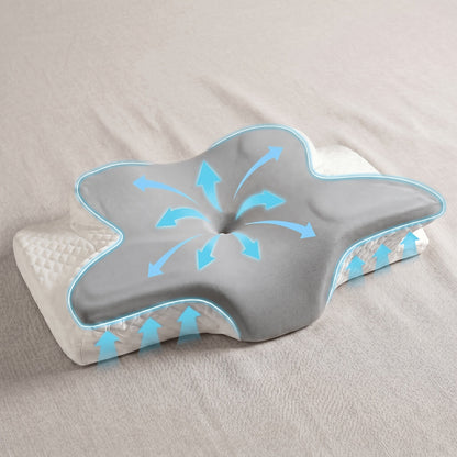 Cervical Neck Pillow for Sleeping - Butterfly Contour Memory Foam Support for Back & Side Sleepers