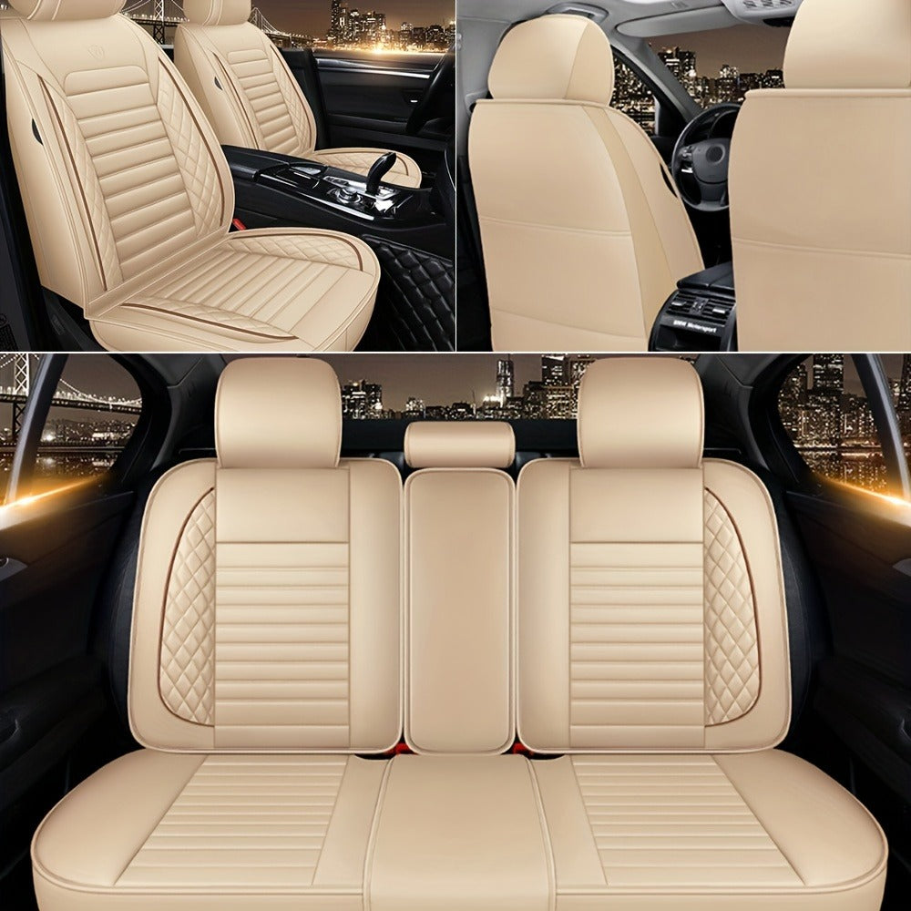 Car Seat Covers 5-Seat PU Leather Set with Front Storage Pocket, Armrest Piece and Eight Colors
