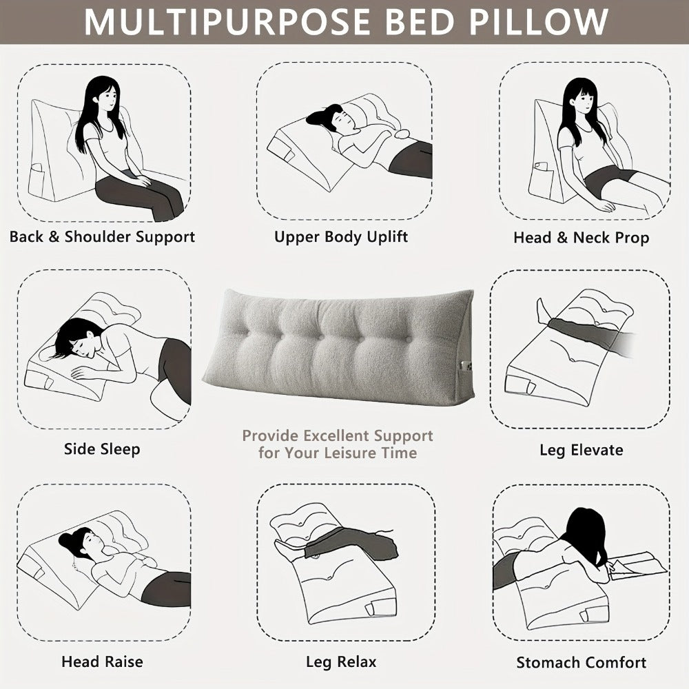 Bed Wedge Pillow Headboard Pillow with Side Pockets Removable Cover Teddy Velvet Reading Pillow Twin Queen King