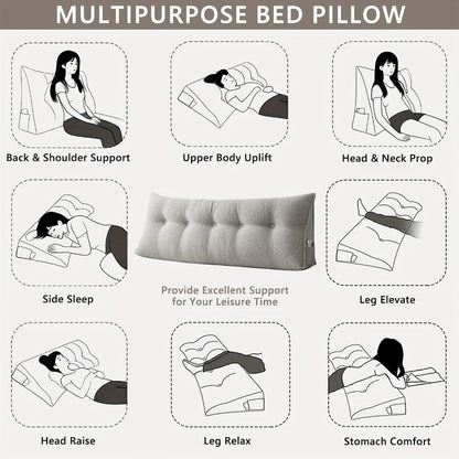 Bed Wedge Pillow Headboard Pillow with Side Pockets Removable Cover Teddy Velvet Reading Pillow Twin Queen King