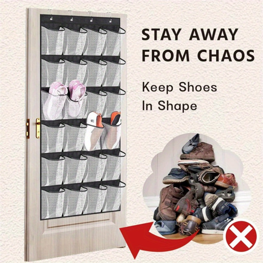 Over Door Shoe Organizer 24 Large Mesh Pockets, Foldable Breathable Hanging Storage Rack for Entryways, Bedrooms and Living Spaces