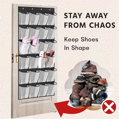 Over Door Shoe Organizer 24 Large Mesh Pockets, Foldable Breathable Hanging Storage Rack for Entryways, Bedrooms and Living Spaces