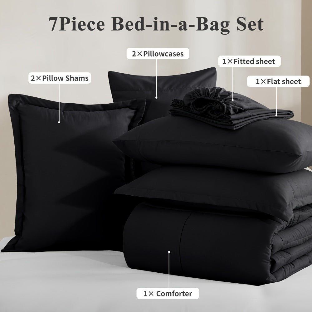 7 Piece Comforter Set Luxury Soft Fluffy Bedding All Season Bed in a Bag with Comforter Fitted Sheet Flat Sheet Pillowcases Hypoallergenic